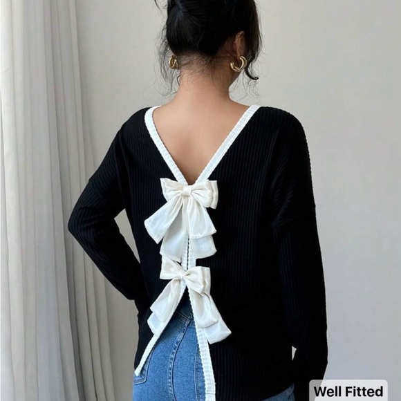 SHEIN Black and White Bow Detail Sweater - Picture 2 of 4
